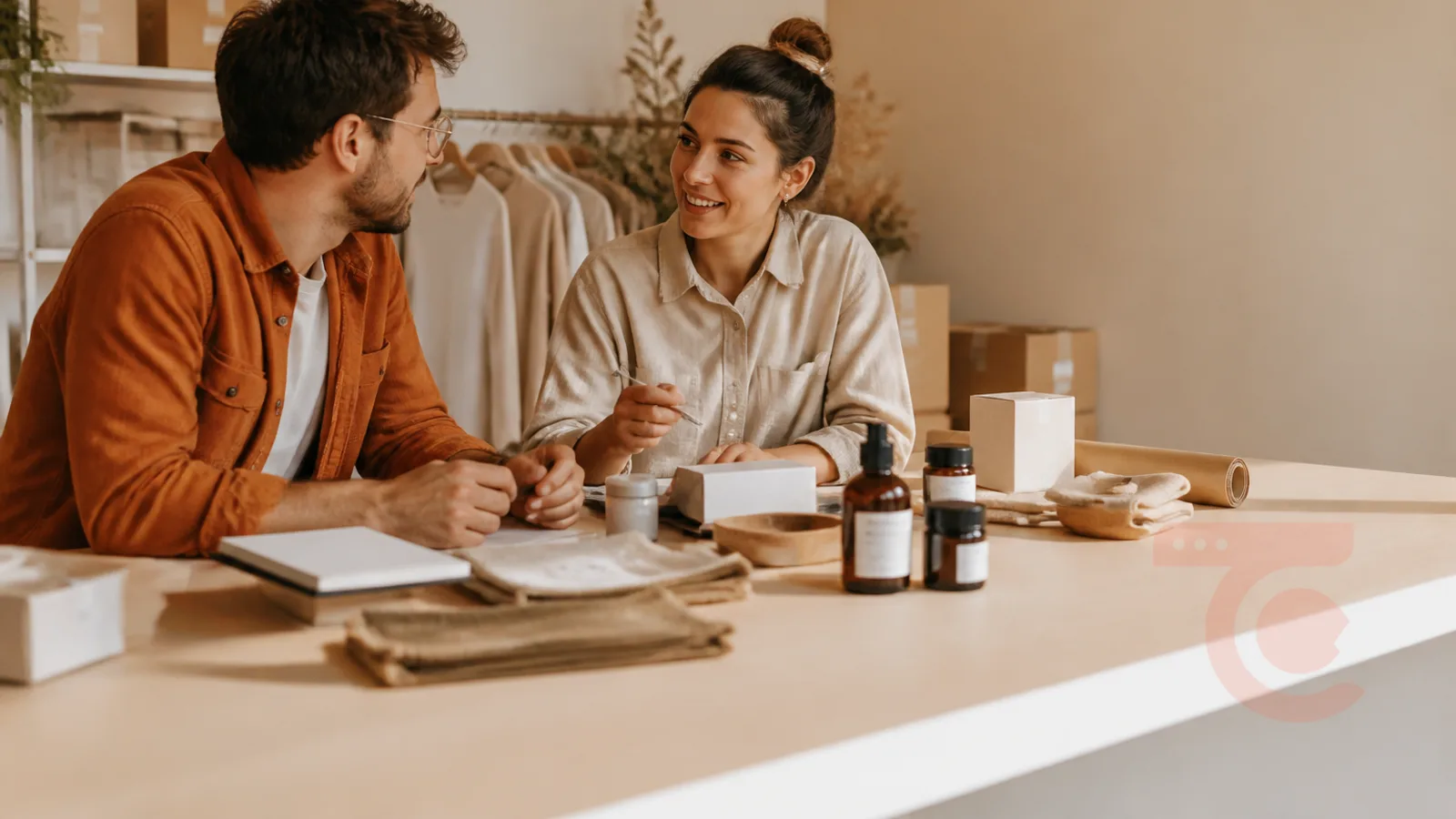 Illustration abstraite représentant une boutique en ligne Shopify avec des fiches produits