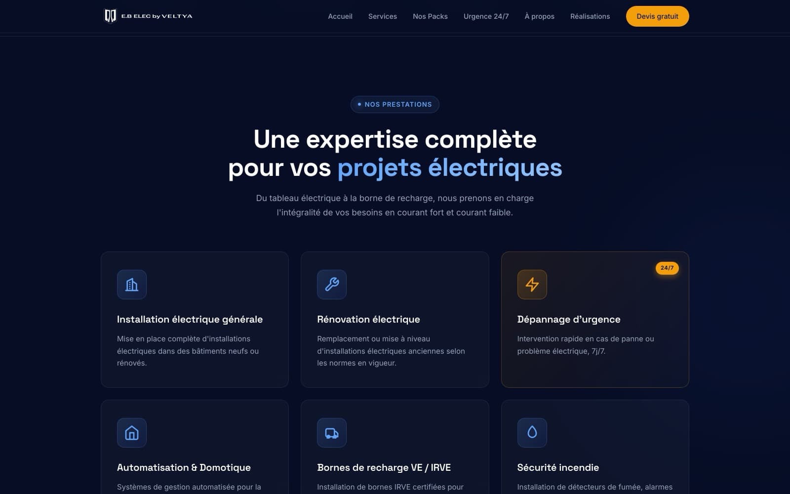 Détail du site EB Elec by Veltya, vue 1